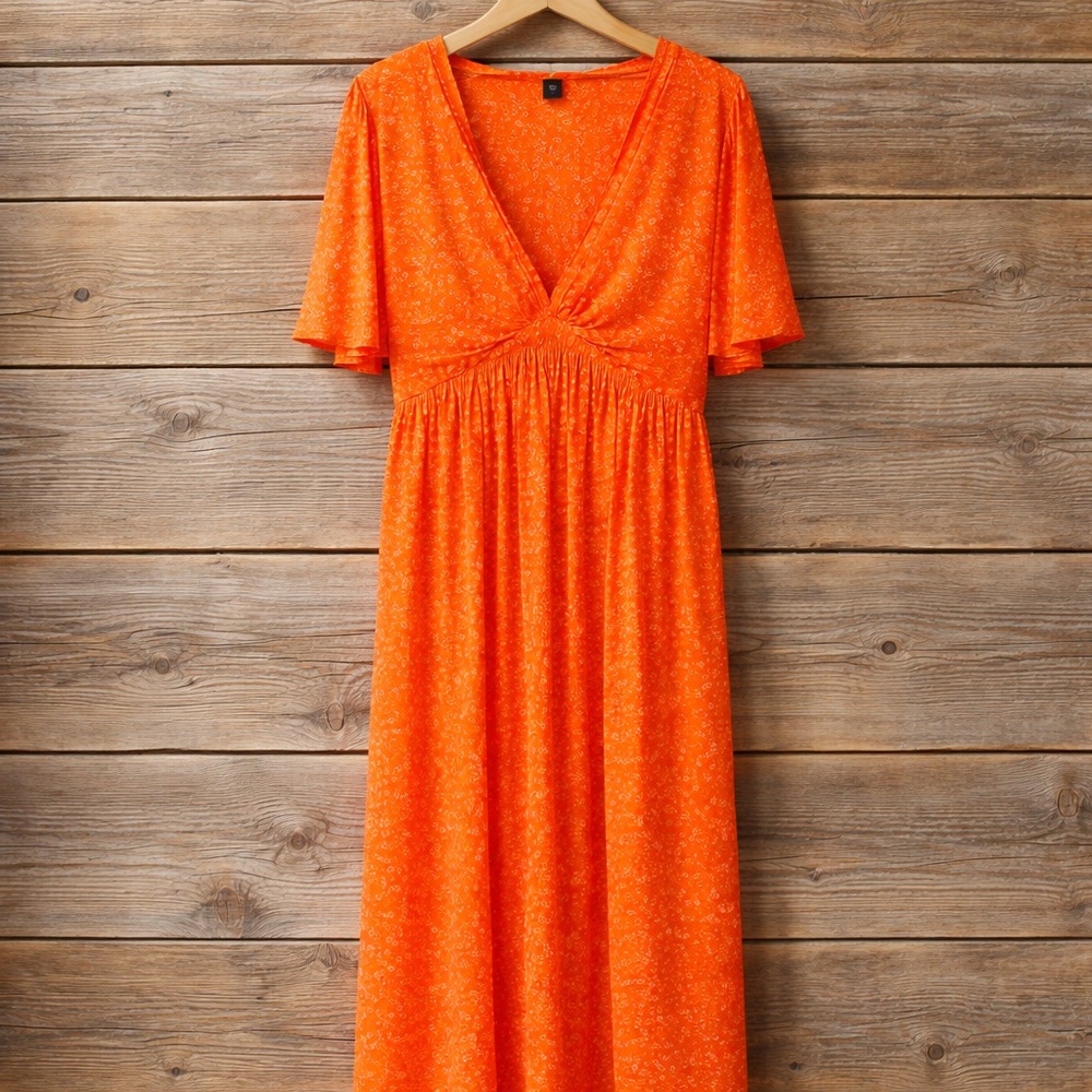 SHEIN Orange Floral Maxi Dress